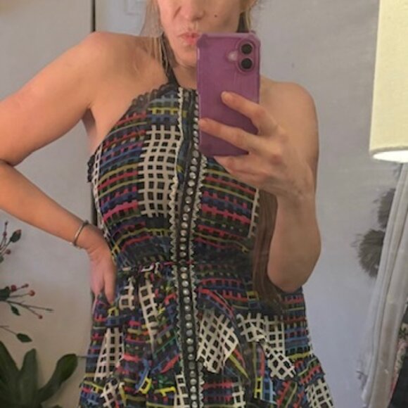 Saloni Geometric Print Silk Dress, Sz 6, NWOT - Picture 3 of 11